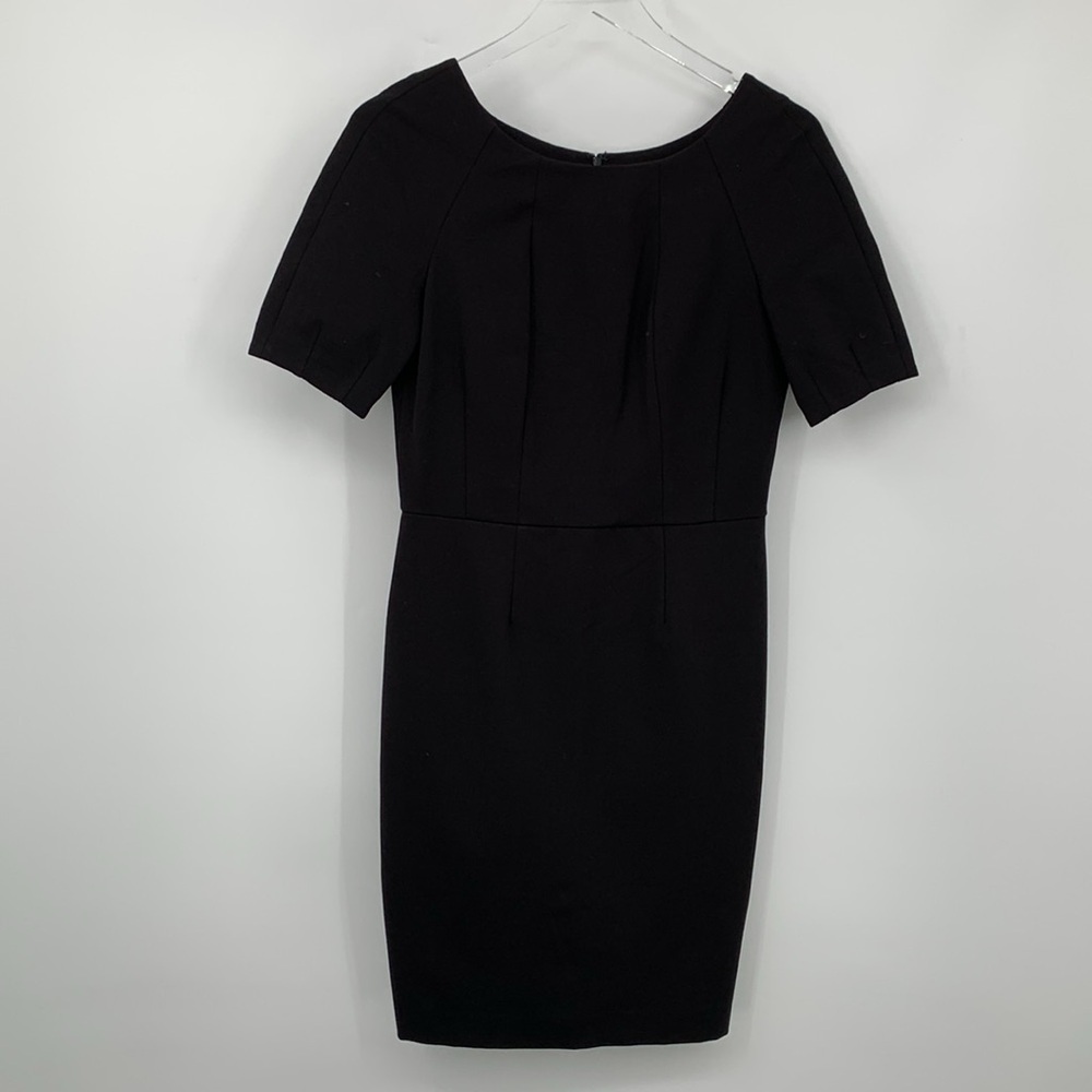 Brooks Brothers ponte knit shift dress black short sleeve career LBD stretch 4
